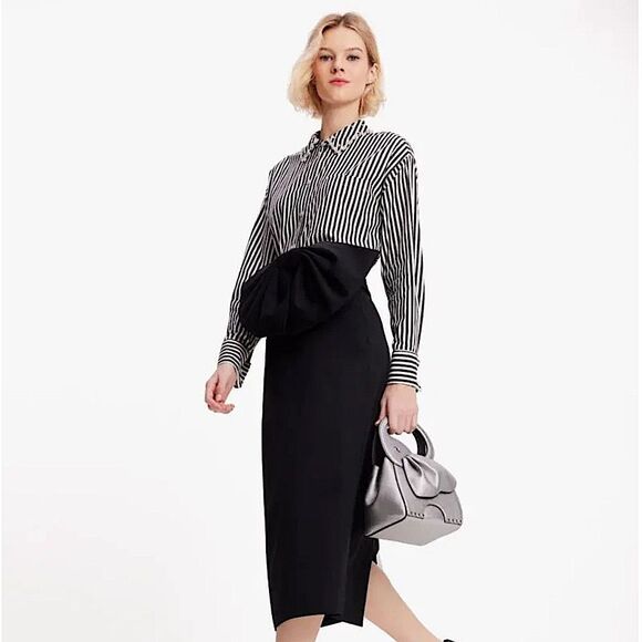 kate spade Acrobat Stripe Black and White Embellished Womens Shirt Size L - Picture 11 of 13